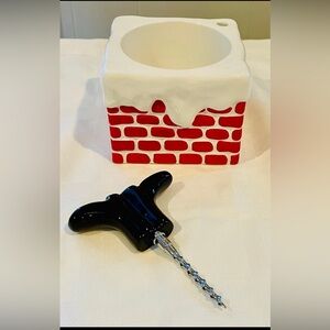 Department 56 Christmas Santa Boots Cork Screw Wine Opener Chimney Bottle Holder